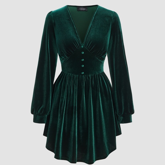 Cider Dresses & Skirts - Cider Brand Green Velvet V-Neck Button Dress sz S Like New, Goth Gothic Style